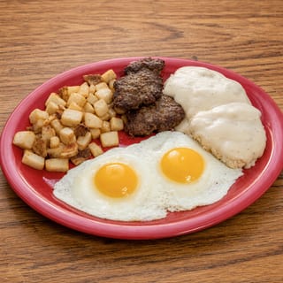 3 Eggs, Home Fries, Bacon or Sausage & Toast